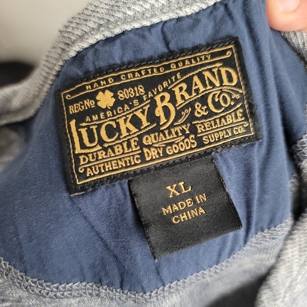 Lucky Brand Men XL Blue Marl Henley Long Sleeve Shirt Casual 100% Cotton - Picture 3 of 10